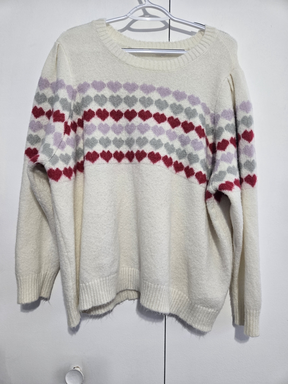 Maurices 2X Heart Fair Isle‎ Fuzzy Sweater Cream Pink Cozy Pullover